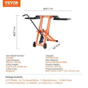 VEVOR Lawn Mower Lift with Hydraulic Jack, 500 Lbs Weight Capacity, Solid Carbon Steel Lawn Mower Lift, Adjustable Movable Lawn Lifter for Riding Tractors and Zero Turn Lawn Mowers, Orange