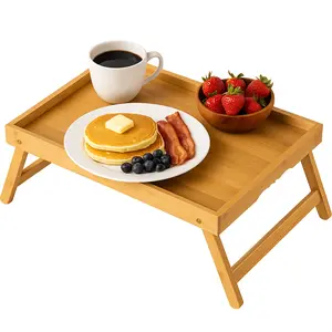 Bamboo Bed Tray Table with Folding Legs, Breakfast in Bed Tray for Eating, Laptop & TV, Portable Snack Table for Sofa or Bedroom