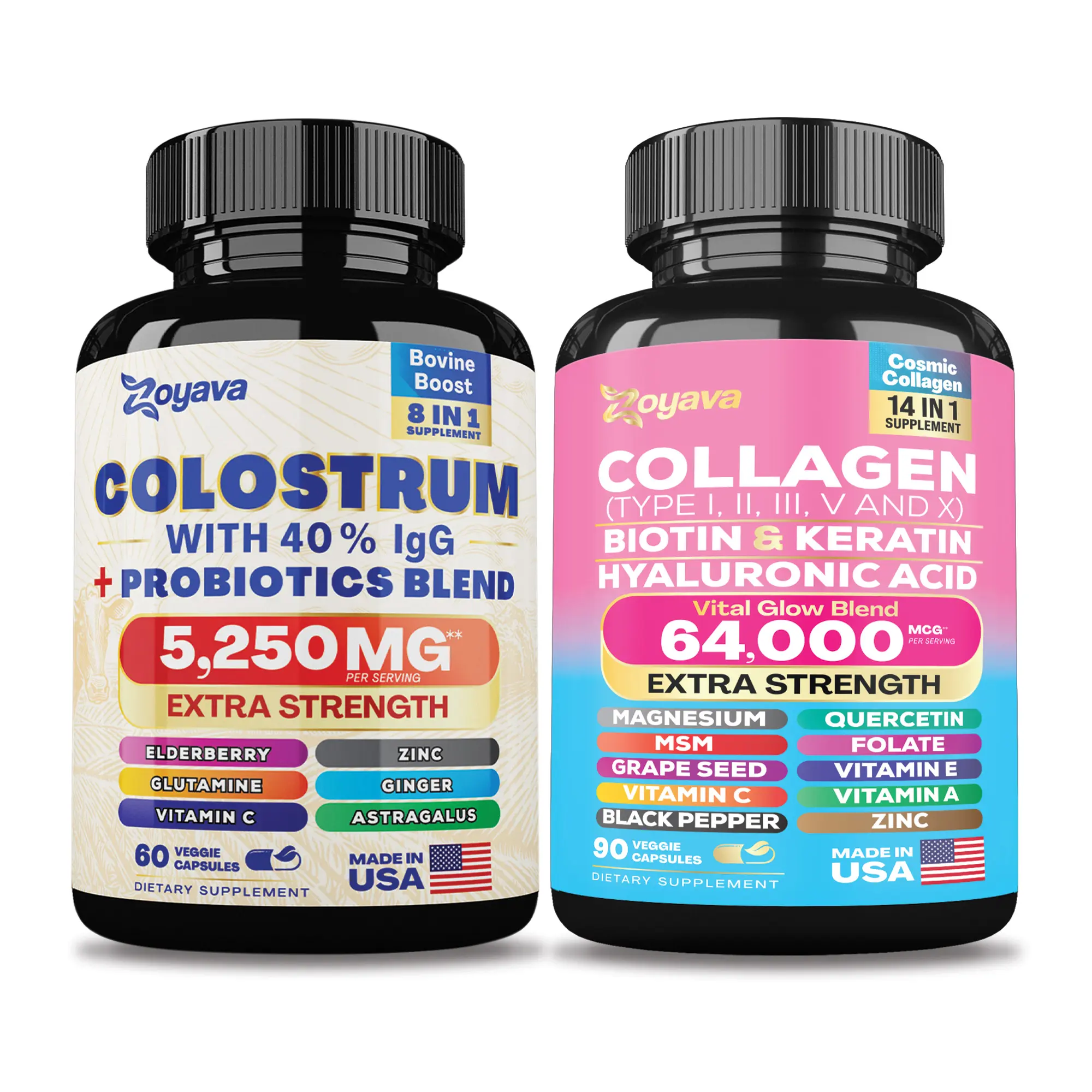Vital Collagen & Colostrum Fusion - Highly Potent - Youthful Radiance - All in 1 Supplements - Made in USA
