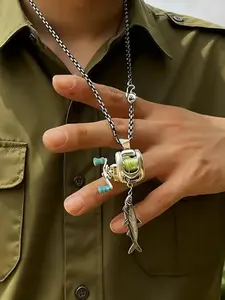 Mini Fishing Line Reel Necklace with Rotating Handle, Detachable Line Guide Ring Pendant, Portable Keychain for Fishing Enthusiasts