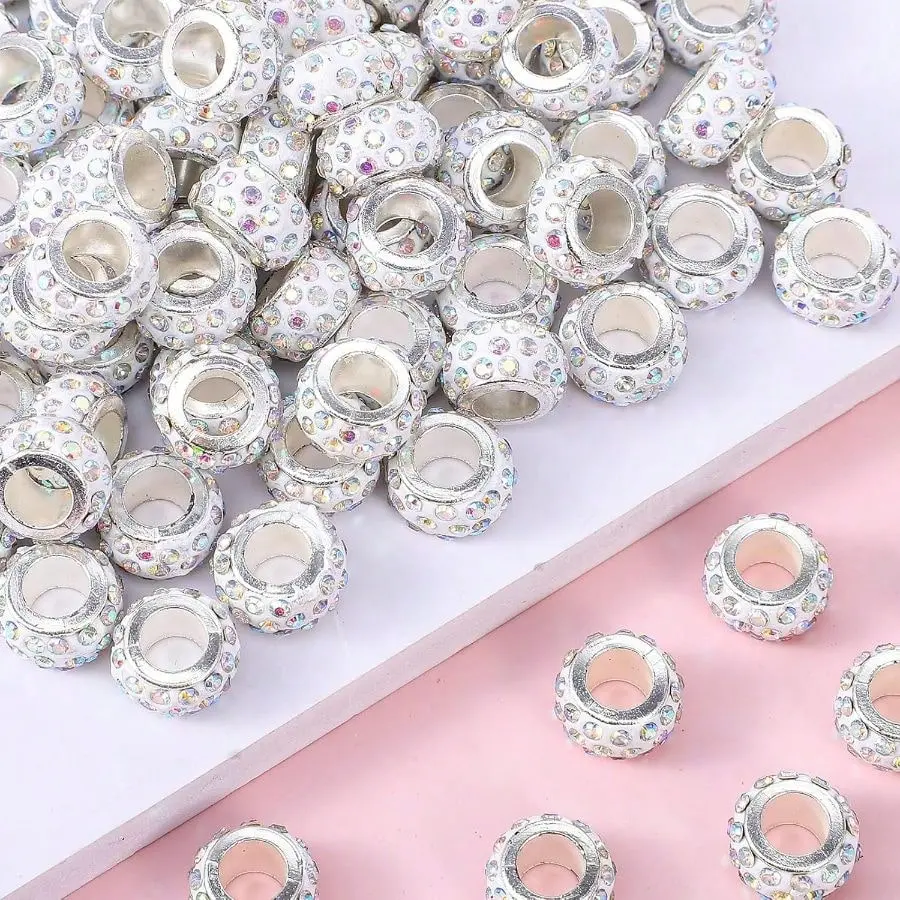 Sparkling Rhinestone Beads for Jewelry Making - 100pcs Silver Tone Charms with Multicolor Stones for DIY Projects