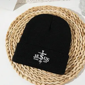 Outdoor Knitted Hat Cold Cap Woolen Beanie, Jesus Pattern, Warm Fashion Casual Style, Unisex Adjustable Headwear, Sports Urban Women's Fashion Item, Knitted Winter Hat