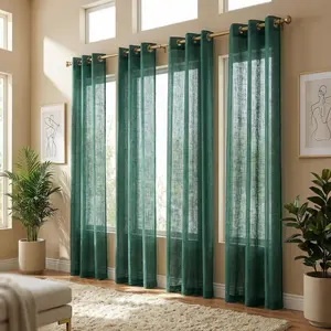 Curtain Club 4 Panels 34x84in Vintage Bamboo Gauze Flat Weave Fading Resistant Sheer Curtains with Eyelets, Artificial Linen Fabric, Living Room Decor for Bedroom, Ideal Christmas Gift L12