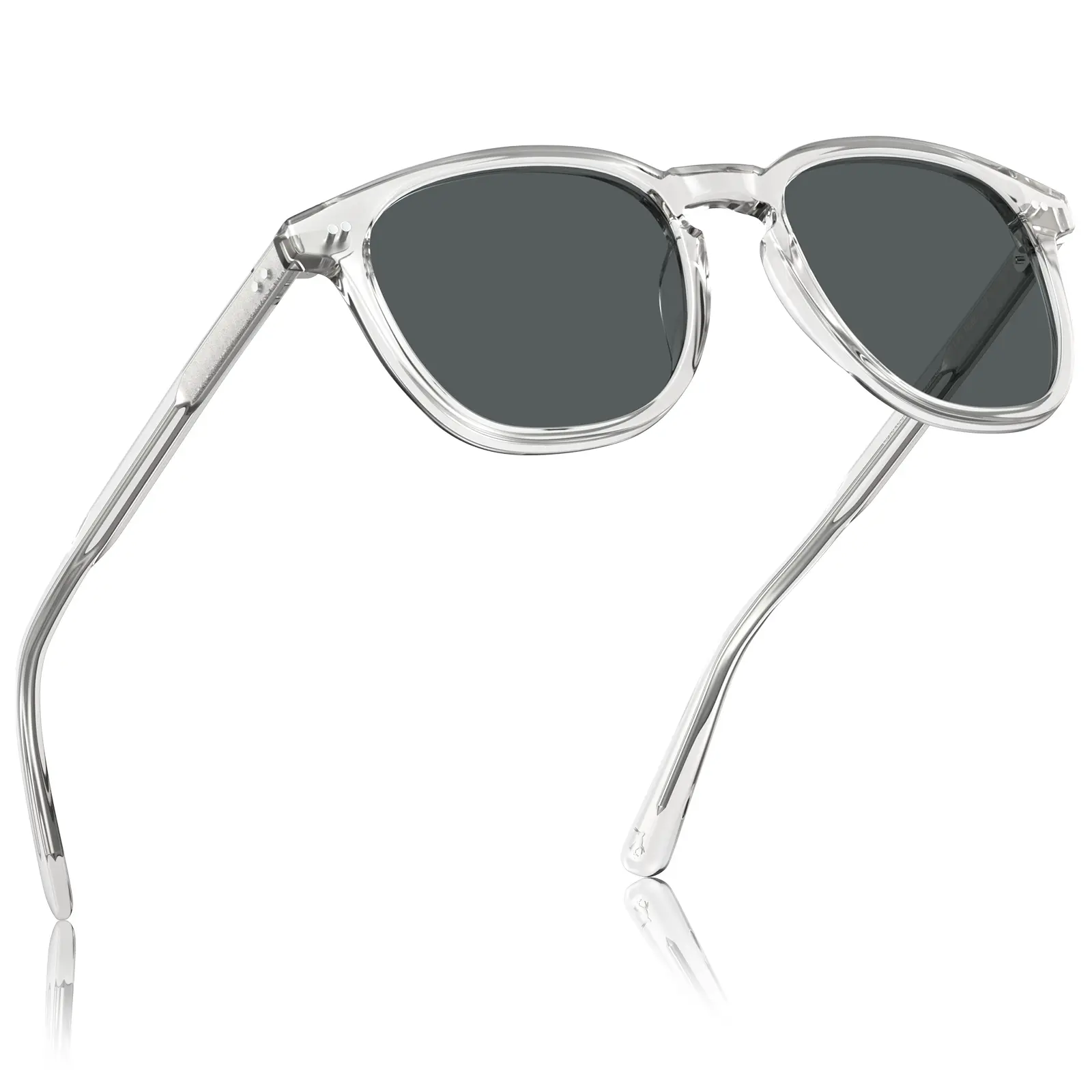 CARFIA Men's Retro Square Full Rim Acetate Natural Material Sunglasses - Keyhole Bridge, Hand-Polished, Sweat Resistant Elastic Curved Legs, Polarised Lens 100% UV Protection, for Driving & OOTD, Hypoallergenic, With Hard Protection Box, 5285L