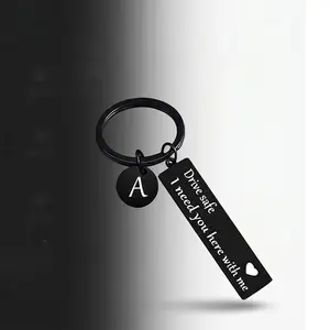 Drive Safe I Need You Here With Me Initial Letter Keychain Personalized Monogram Key Ring for Car Keys Fashion Accessory for Men Women Couples Drivers Gift for Boyfriend Husband Birthday Anniversary