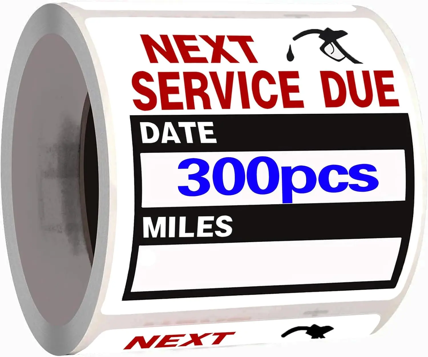 Adhesive Stickers for Car Owners - 300 Pieces 2x2 in Black Roll Pack with Bright Ink, Removable Glue, Simple Tags, Oil Change Tracking Reminders, Windshield Fit (Office Stationery Label Supply)
