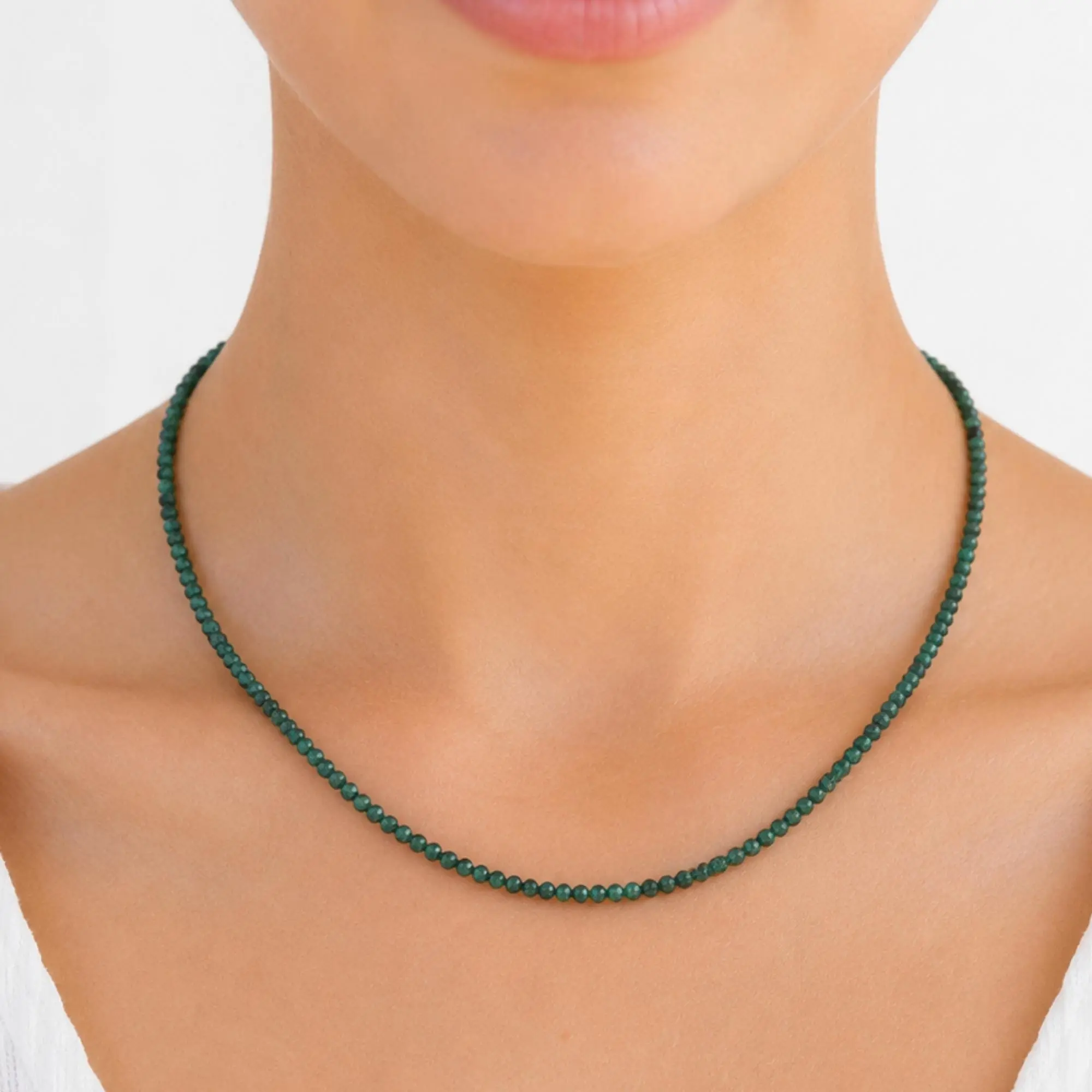 Dainty Faceted Malachite Gemstone Necklace (3mm Beads)