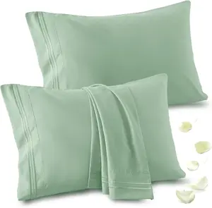 2 Pack Standard Pillow Cases - 20x26 Inch, 1800 Thread Count Microfiber Pillowcases Standard Size Sage Green Pillow Cases Luxury & Soft Embroidered.