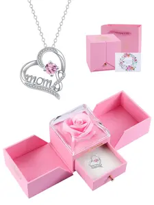 Infinity Love Heart Mom Necklace With Rose Jewelry Gift Box, Charm Beautiful Heart Moving Gift for Mother, Mother's Day Birthday Jewelry Gift for Mom Mama Grandma, Exquisite Jewelry Gift