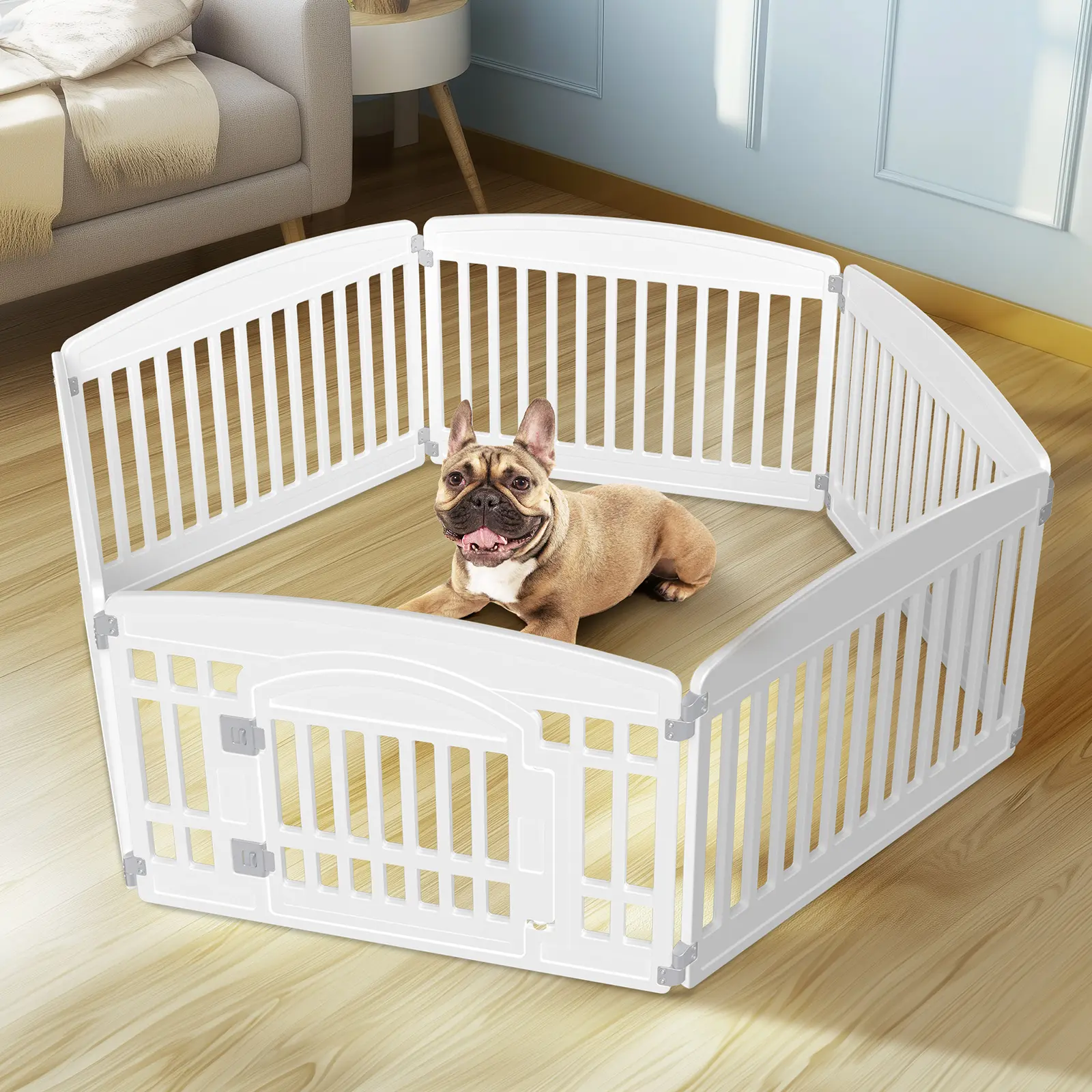 Sweetcrispy Plastic Dog Playpen Enclosure - Durable Puppy Playpen Gate, Expandable Pet Fence for Medium Dogs, Portable with Secure Locking Door for Indoor & Outdoor Use, Playpen Gate Playpens