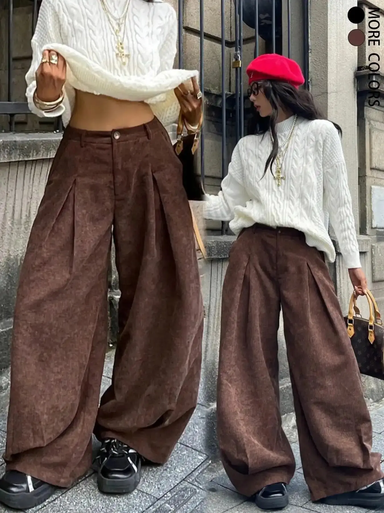 Women's Streetwear Vintage Casual Straight Leg Corduroy Pants, Comfortable Loose Fit, Spring & Fall Fashion, Plain Style, Bottoms, Casual Street Trousers