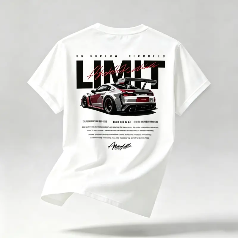 Men's Casual Round Neck Short-Sleeve Tops, Vintage JDM Porsche 911 GT3 RS Race Car Back Print T-Shirt, Automotive Enthusiast Menswear Tee