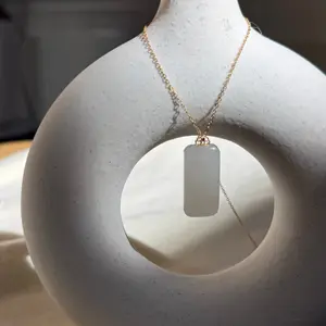 18K Gold Natural White Jade Pendant with Dainty Chain,  Hetian Nephrite Necklace