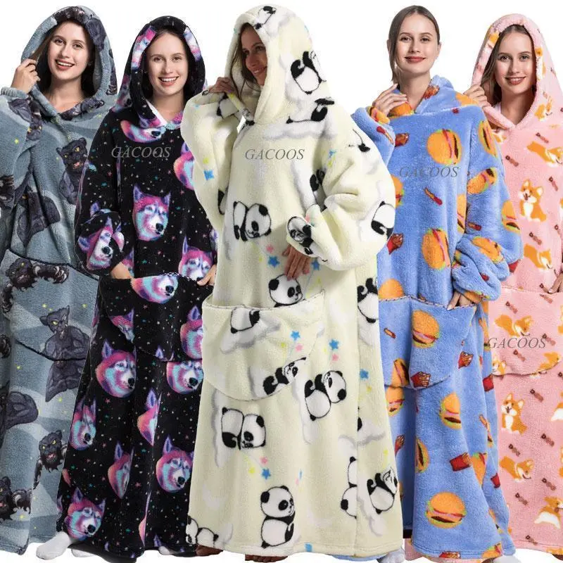 Luxury Winter Hoodies Sweatshirt Cute Cartoon Penguin Super Long Hooded Blanket Flannel Giant Lazy TV Blanket Pajamas Luxury Winter Hoodies Sweatshirt Cute Cartoon Penguin Super Long Hooded Blanket Flannel Giant Lazy TV Blanket Pajamas