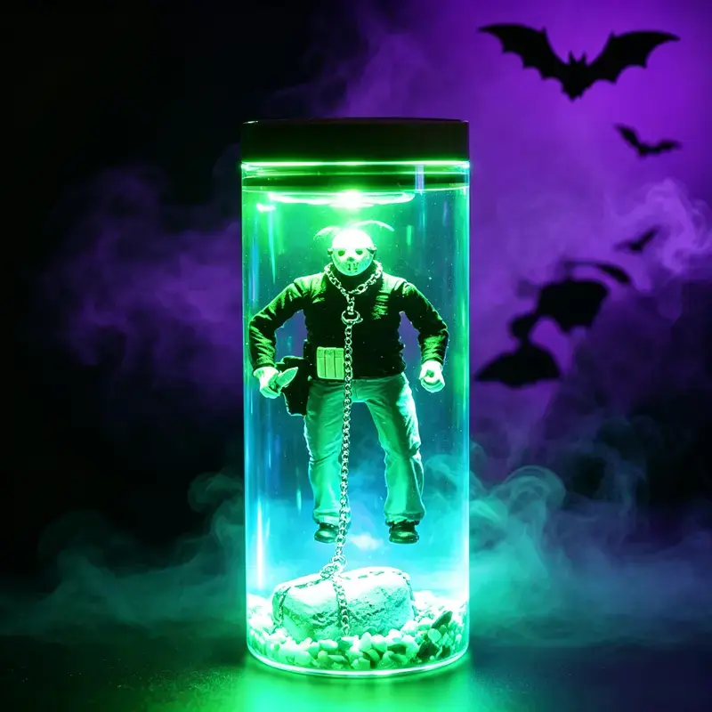 Halloween LED Night Light, Spooky Masked Figure Glass Jar Lamp, Gothic Table Decor for Bedroom, Haunted House, Halloween Party & Holiday Gift