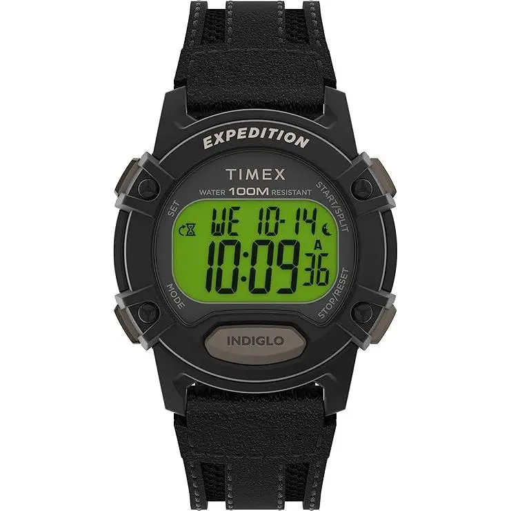 Timex Expedition CAT5 Digital Black Mens Watch TW4B25200, Digital Quartz Wrist Watches, Leather Strap Grip, 30M - 50M, Highly Functional