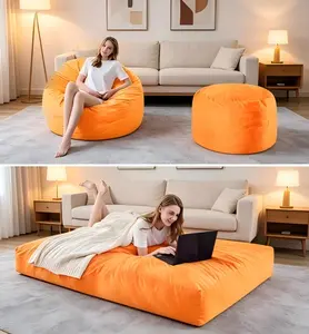 Oversized Convertible Bean Bag Chair for Adults, Multi-Functional Bean Bag Bed with Soft Microfiber Cover and Premium Furniture Foam Filling, Comfortable Floor Sofa for Bedroom and Dorm Use, Full Size, Golden Brown