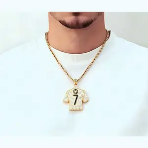 football jersey No.7 titanium steel necklace, light luxury full diamond No.10 jersey pendant, stainless steel necklace