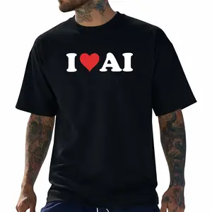 I Heart Ai I Love Ai Programmer T-Shirt, Men'S And Women'S Four Seasons Casual Round Neck Outdoor Short-Sleeved T-Shirt, Christmas T-Shirt, Mens T Shirt, Gifts for Men, Slightly Elastic, 100%, S-XXXL