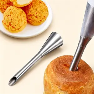 Stainless steel butter filling nozzles, 2-pack - professional piping tips for decorating cream puffs, éclairs, and cupcakes; non-electric precision baking tool.