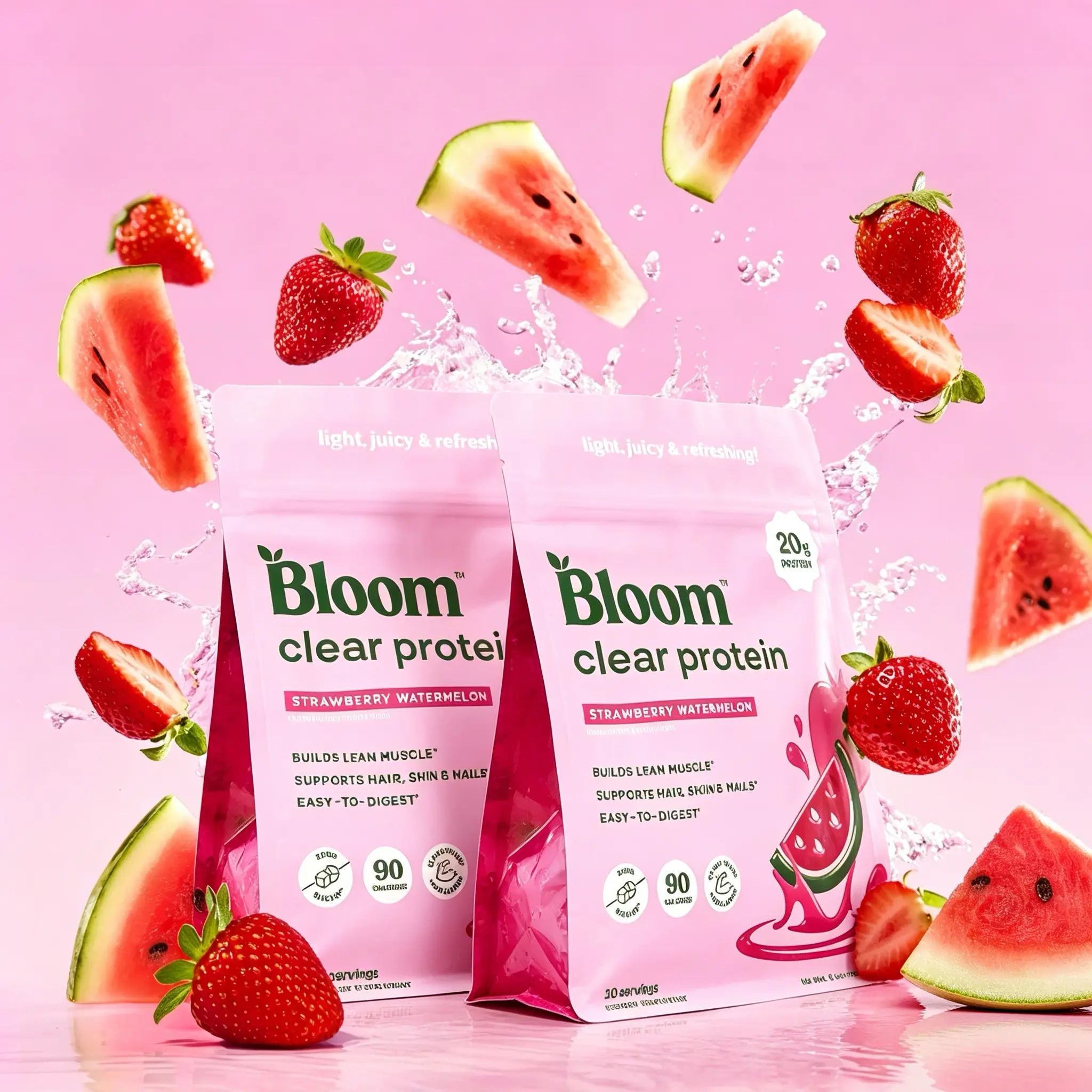 Bloom Clear Whey Protein Isolate with Collagen Peptides, Strawberry Watermelon, Refreshing Fruity Drink, Easy to Digest, Women Fitness Protein Powder