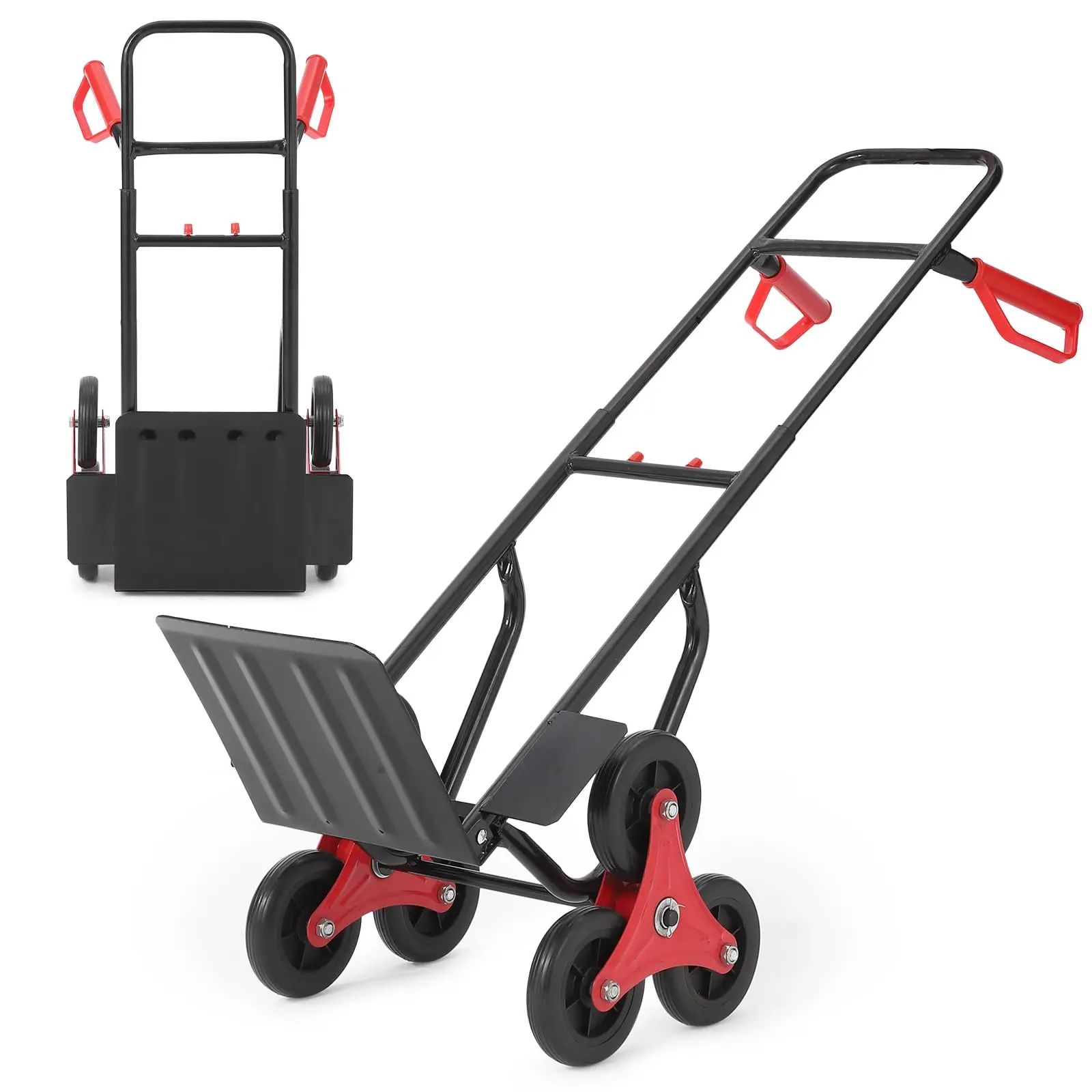 Garvee Sturdy Metal Frame Stair Climbing Hand Truck with Wheels, 330 Lbs Capacity, 26 Lbs, Adjustable Height Telescopic Handle, Portable Folding Dolly Trolley for Home Moving, Commercial Use, Load Capacity