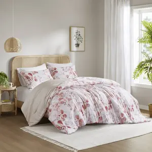 Regency Heights RH10-0022 Reversible Floral Botanical Seersucker Comforter Set, Pink - Twin & Twin Extra Large, Twin Size Bed, Floral Vibe