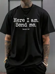 Funny Here I Am Send Me Bible Verse Lord Saying T-Shirt| Breathable, Sweat-Wicking, Soft, Crew Neck, Regular Fit, Short Sleeve, Casual Style, Suitable For Daily Commutes, Home Lounge, And Casual Wear| Perfect For Men, All-Season, Plus Size