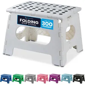 Handy Laundry Folding Lightweight Step Stool - Sturdy Enough to Support Adults and Safe Enough for - Opens Easy with One Flip - for Kitchen, Bathroom or Bedroom (White - 9 Inch)