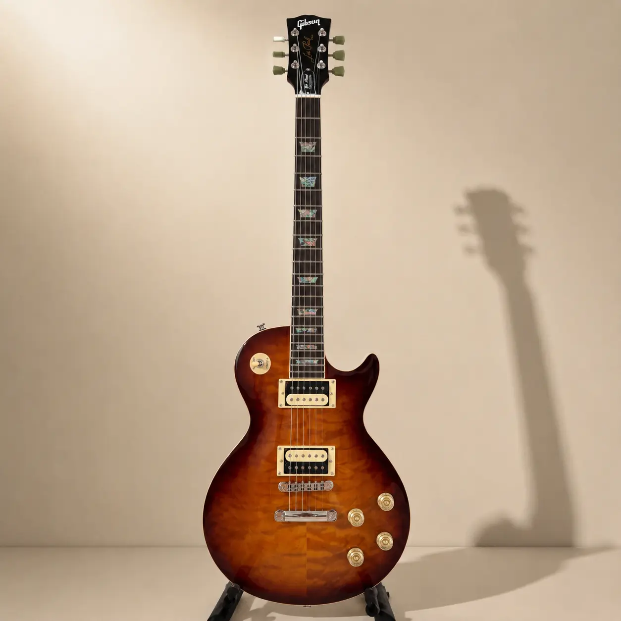 LP electric guitar, quilted maple veneer, zebra pickups, rosewood fingerboard, 22 frets