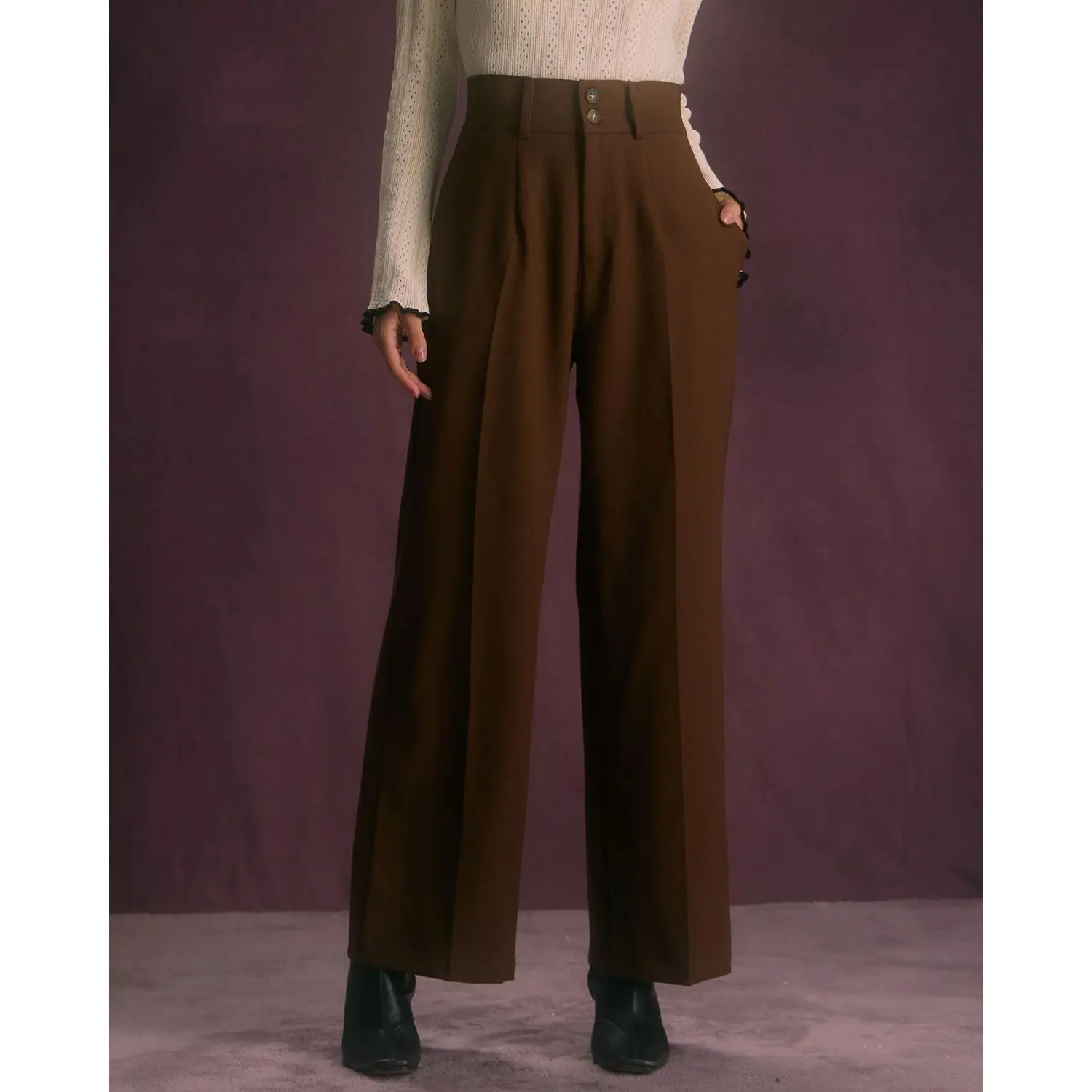 RIHOAS Women's High Waisted Straight Leg Pants - Regular Fit, Stretch Fabric, Slant Pockets, Business Casual Elegant Bottom Piece, Feminine