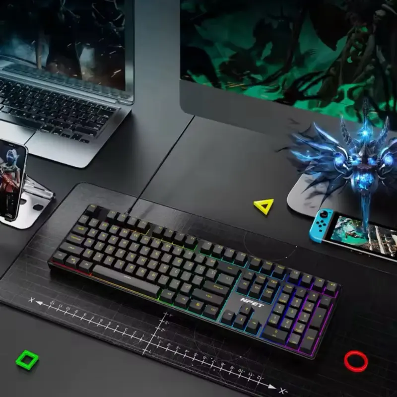 NPET 87 Keys RGB Mechanical Keyboard, Wired 20+ Backlit Modes, Ergonomic Hot Swappable Design, Suitable For Gaming And Office