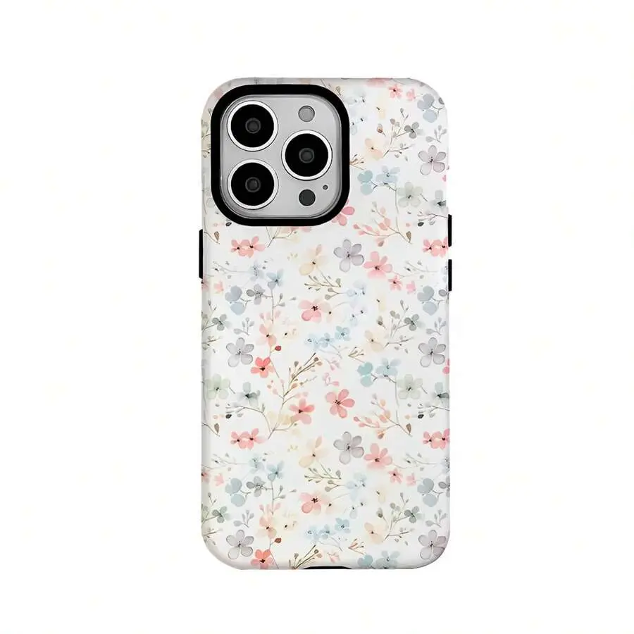 Light Pink And Light Blue Small Floral Patterns Two-In-One Texture Phone Case Suitable  -Durable, Shock Absorbing and Stylish Protection -Compatible with iPhone 17,16, 15, 14, 13, 12, 11, Plus, Pro,Pro Max, Perfect birthday gift for friends.