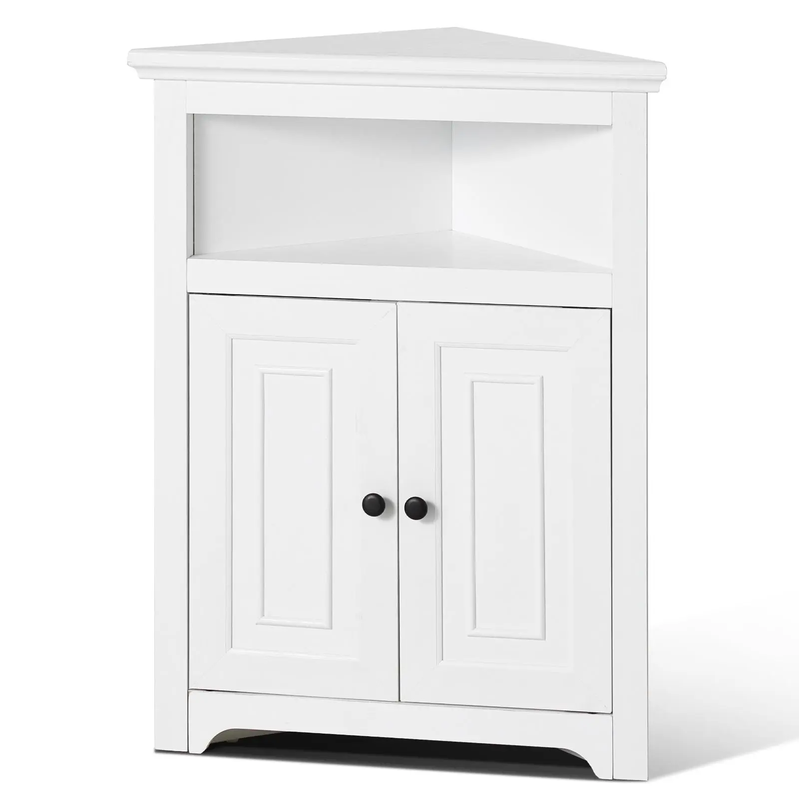 【summerfinds】VEVOR 32" Corner Storage Cabinet, 3 Tiers Small Storage Cabinet with 2 Wooden Doors & Adjustable Shelves, Freestanding Corner Kitchen Cabinet for Living Room, Kitchen, Laundry Room, Bathroom, White
