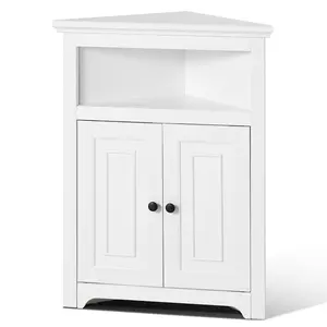 【Spotlight Day】VEVOR 32" Corner Storage Cabinet, 3 Tiers Small Storage Cabinet with 2 Wooden Doors & Adjustable Shelves, Freestanding Corner Kitchen Cabinet for Living Room, Kitchen, Laundry Room, Bathroom, White