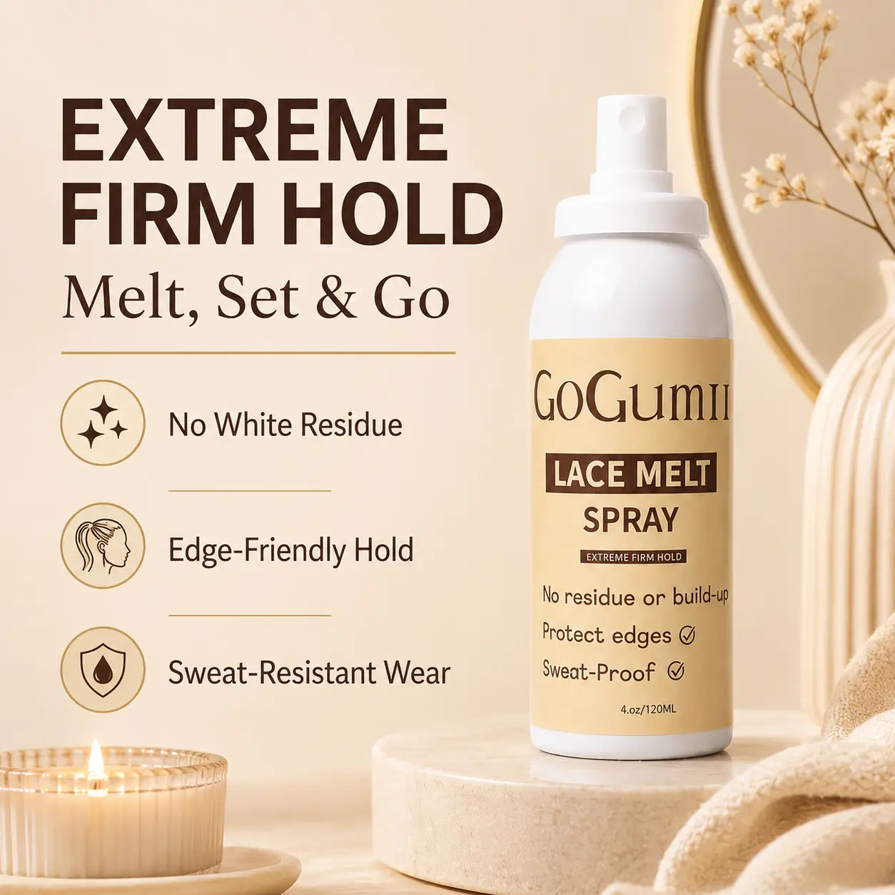 Lace Melt Spray, 120ml Extreme Strong Hold Wig Glue for Wigs, Frontals, and Lace Closures - Waterproof, Sweat-Proof, and Long-Lasting Adhesive for a Secure Fit, Lace Closure