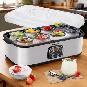 Slendor Automatic Yogurt Maker Machine with 8 Jars ,48 Ozs (6Oz Each Jar) LCD Display with Constant ,Temperature Control Stainless Steel Home Use Convenient For Transportation