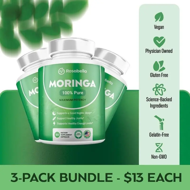3 Bottles of Rosabella Moringa Capsules (800mg)for lmmune Support, Gut Health & Vitamin