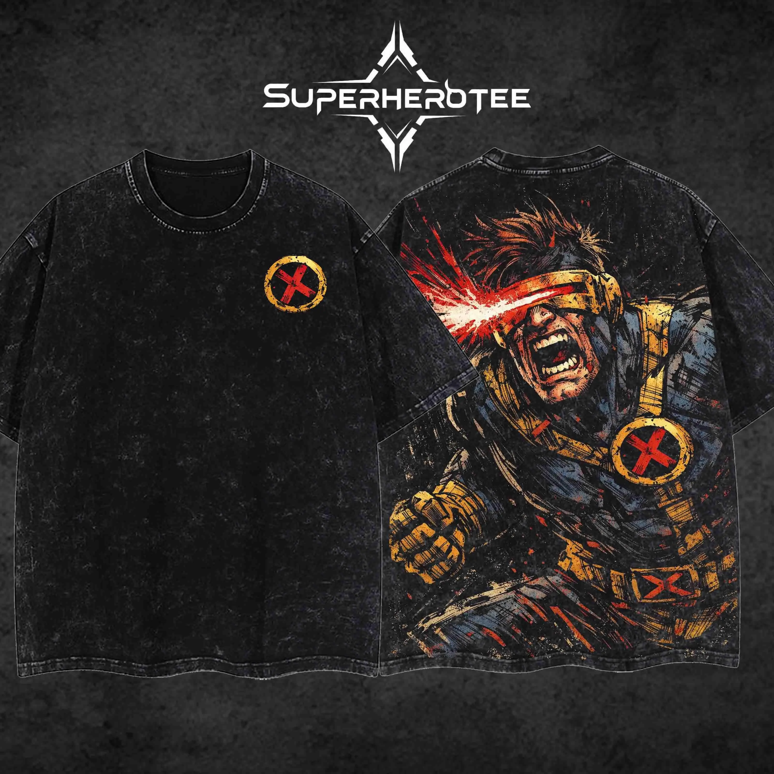 [ ComicWear X ] "Cyclops" 3c 2026 Summers The Mutants X-Force MCU Comic Edition Double Printed Oversize Lightweight Acid Washed Tee Hoodie Sweater TV Series Graphic Design Top Cotton Streetwear Comic Superheroes T-Shirt Clothes Menswear