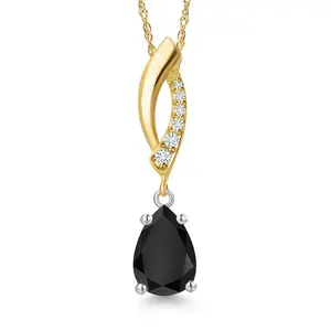 14K Two Tone Gold Black Onyx and Lab Grown Diamond Pendant Necklace for Women | 0.88 Cttw | Gemstone December Birthstone | Pear Shape 8X5MM | With 18 Inch Chain