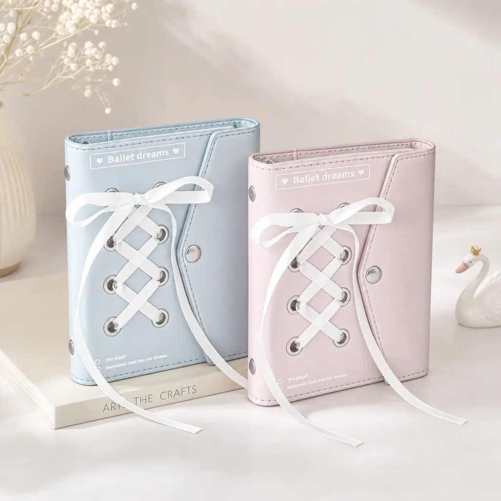 PU Leather Mini Notebook Planner with 72 assorted pages, back heart cutout pocket and 3 free decorative ribbons. Portable aesthetic journal for daily notes, journaling & scrapbooking, cute stationery gift for students, teen girls and stationery lovers.