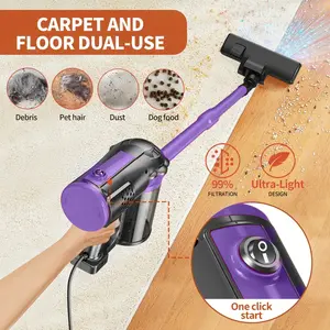 600W 18kPa Compact Lightweight Upright Vacuum Cleaner with Multiple Suction Heads for Carpets Hard Surfaces & Pet Hair High-Quality DC Motor for Powerful Cleaning