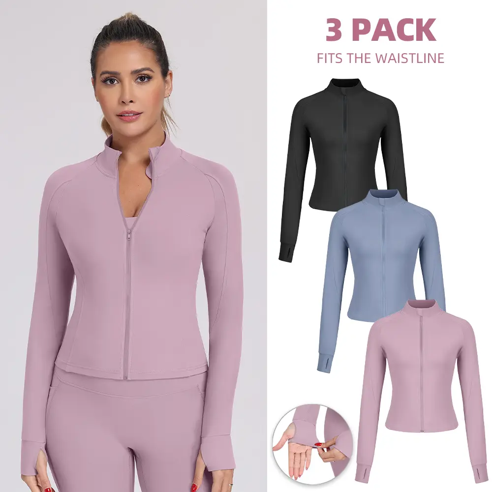 Women’s Quick-Dry All-Seasons Long-Sleeve Sports Jacket with Collar Shield, Full Concealed Zip, Lightweight Compression, Slim Curve Fit, Thumbholes, 2XL Size, Local Shipping for Yoga, Gym Training Outerwear