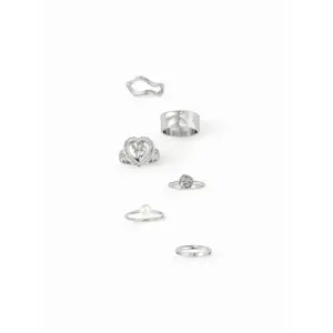 Cider 6 PCS FAUX PEARL & HEART RING SET