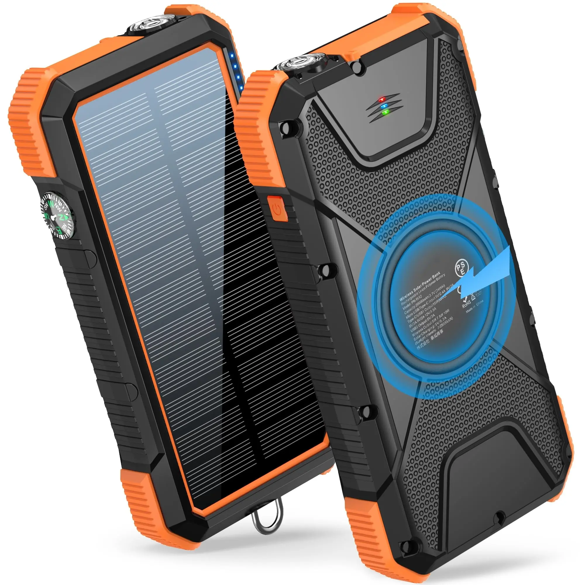 W12 High-Powered 20000mAh Portable Power Bank - PD 18W, Quick Charge 3.0, Qi Wireless Charging, USB-A, Micro USB, IPX5 Waterproof Material, Flashlight, Compass for Mobile Phones & Accessories, Batteries