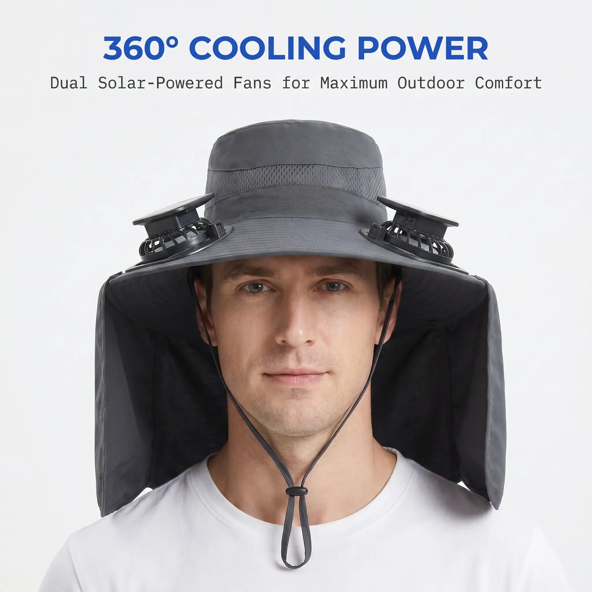 Solar Powered Neck Protector Hat with Dual Fans UV Protection 99 Comfortable Breathable Removable Shawl Waterproof Fisherman Hat Quick Dry Outdoor Sunshade for Fishing Hiking Universal for Men and Women Enhanced Brim USB Solar Charging