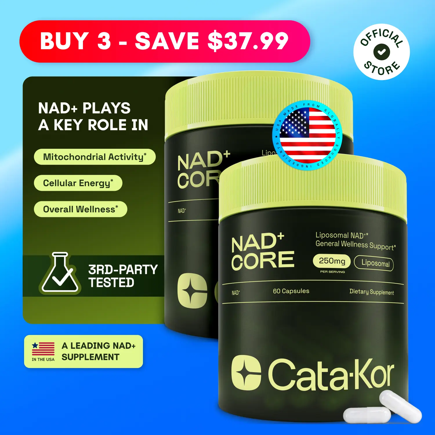 2x Cata-Kor NAD+ Core - NAD Supplement - 120 Capsules Healthcare Wellness Vitamins Edible