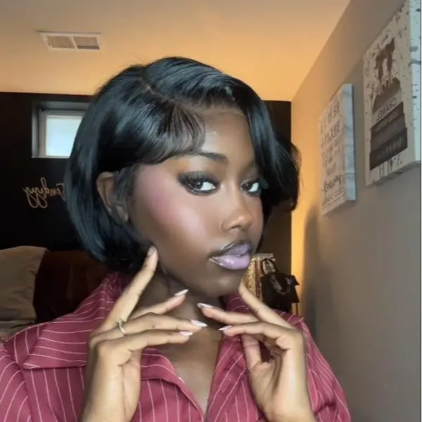 7x6 Wear and Go Straight Glueless French Bob Wigs Human Hair Side Part Natural Hairline Cute Fashion 8 Inch