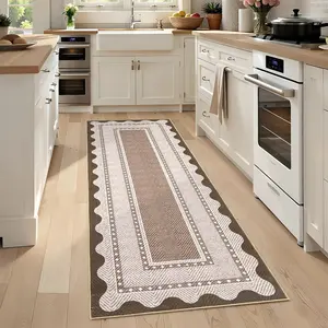 Garvee 2x6 Hallway Washable Runner Rug Bordered Soft Kitchen Laundry Runners with Non Slip Backing Farmhouse Entryway Living Room Floor Mat Stain Resistant Carpet for Bedroom Bathroom Beside Rug,Brown