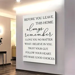 1pc Inspirational Quote Canvas Wall Art - Black & Gray Motivational Home Decor with "Before You Leave This Home" Message, Ready to Hang for Bedroom, Living Room, Bathroom, Bedroom Artwork |   Modern Canvas Art |   Neutral Color Decor, 2D Flat